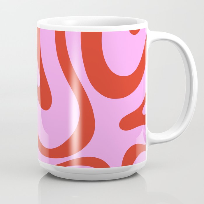 Modern Retro Liquid Swirl Abstract Pattern Square Red and Pink Coffee Mug Gallery Image 2