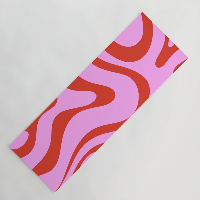 Modern Retro Liquid Swirl Abstract Pattern Square Red and Pink Yoga Mat Gallery Image 1