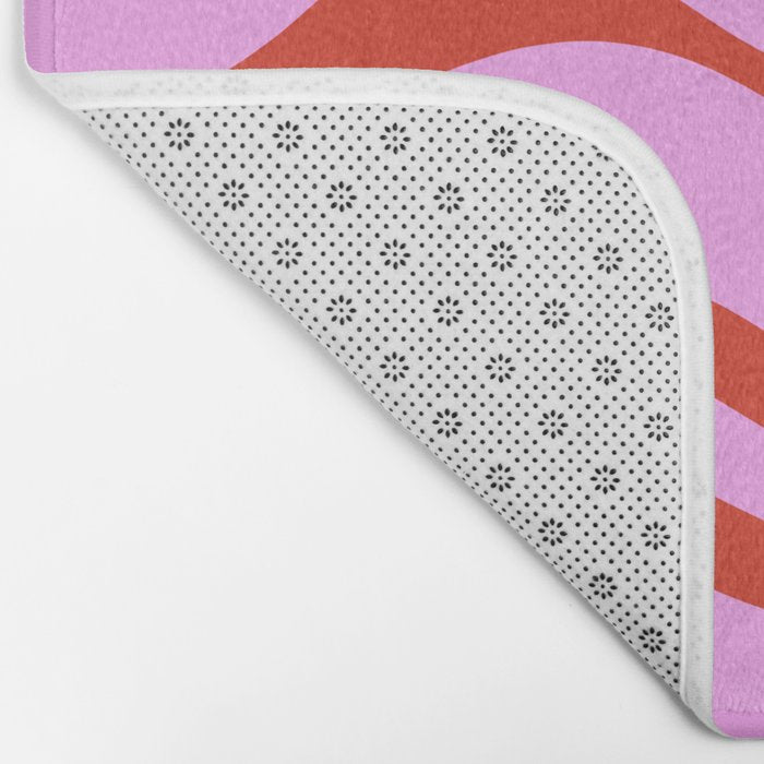 Modern Retro Liquid Swirl Abstract Pattern Square Red and Pink Bath Mat Gallery Image 2