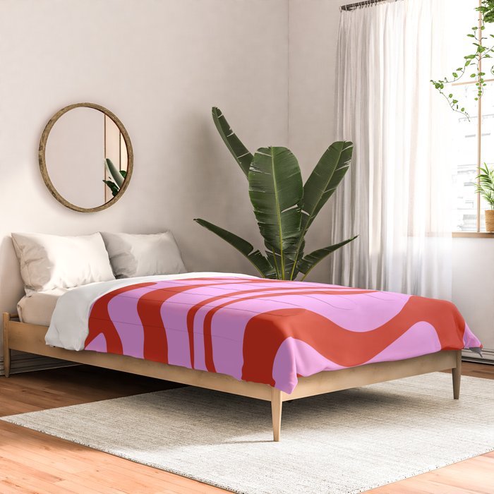 Modern Retro Liquid Swirl Abstract Pattern Square Red and Pink Comforter Gallery Image 2
