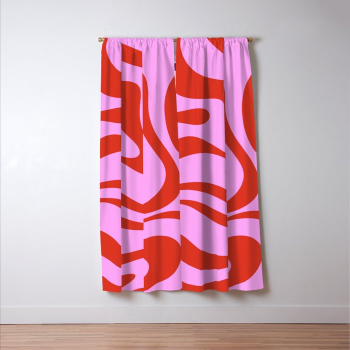 Modern Retro Liquid Swirl Abstract Pattern Square Red and Pink Window Curtain Gallery Image 3