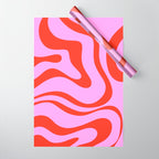 Modern Retro Liquid Swirl Abstract Pattern Square Red and Pink Wrapping Paper Gallery Image 1