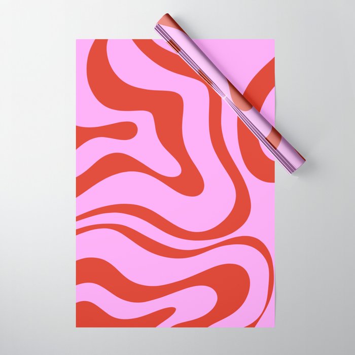 Modern Retro Liquid Swirl Abstract Pattern Square Red and Pink Wrapping Paper Gallery Image 1