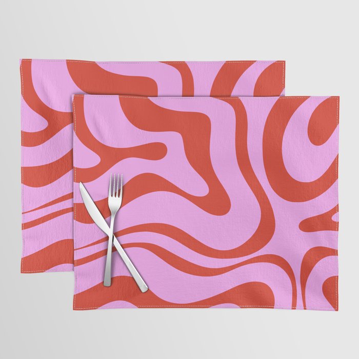 Modern Retro Liquid Swirl Abstract Pattern Square Red and Pink Placemat Gallery Image 1
