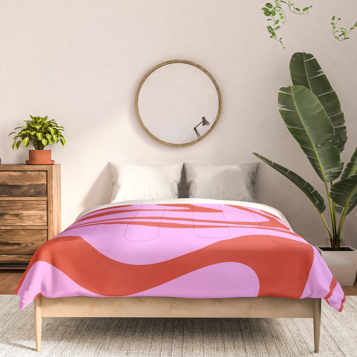 Modern Retro Liquid Swirl Abstract Pattern Square Red and Pink Comforter Gallery Image 3