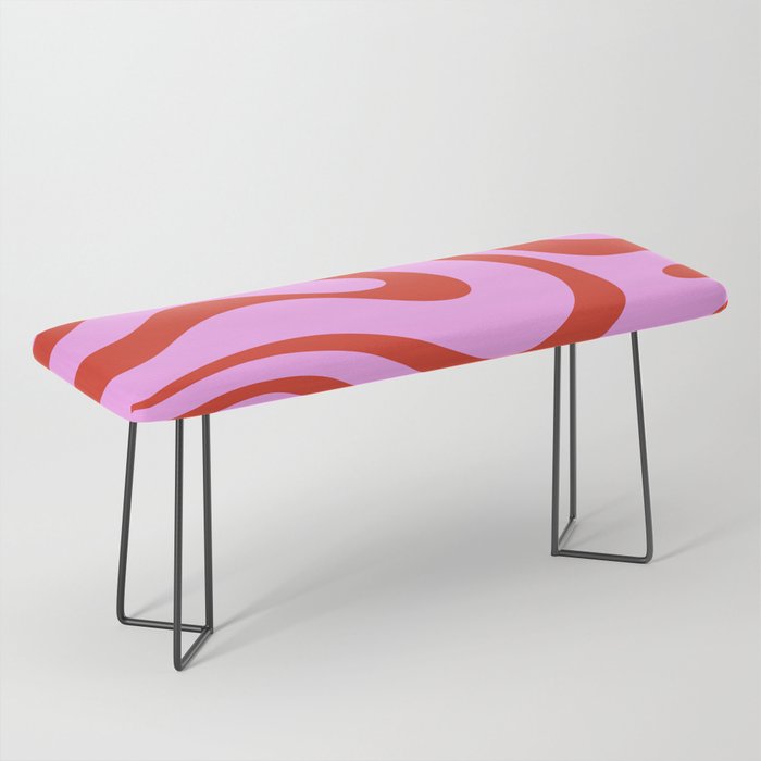 Modern Retro Liquid Swirl Abstract Pattern Square Red and Pink Bench Gallery Image 1