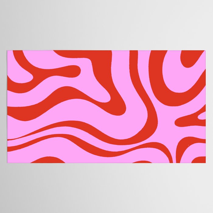 Modern Retro Liquid Swirl Abstract Pattern Square Red and Pink Tablecloth Gallery Image 2