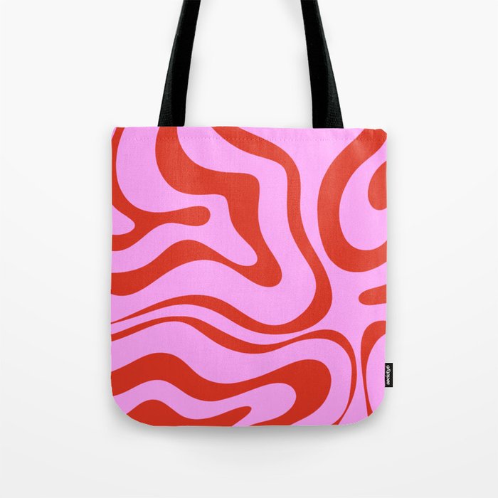 Modern Retro Liquid Swirl Abstract Pattern Square Red and Pink Tote Bag Gallery Image 1