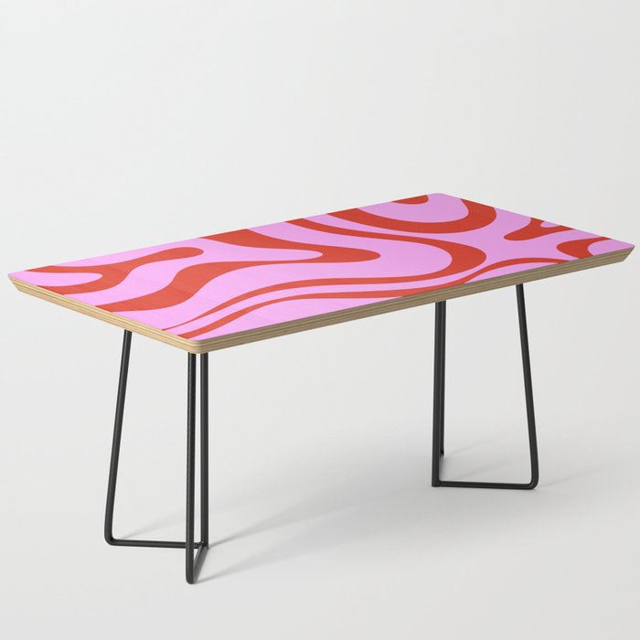 Modern Retro Liquid Swirl Abstract Pattern Square Red and Pink Coffee Table Gallery Image 1