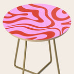 Modern Retro Liquid Swirl Abstract Pattern Square Red and Pink Side Table Gallery Image 2