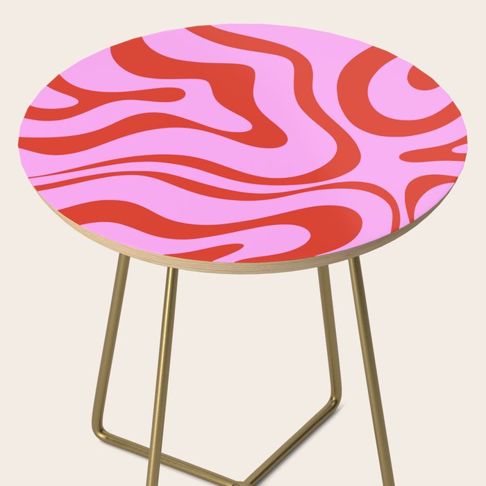 Modern Retro Liquid Swirl Abstract Pattern Square Red and Pink Side Table Gallery Image 2