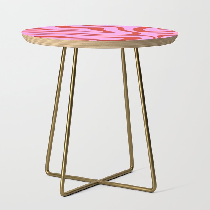 Modern Retro Liquid Swirl Abstract Pattern Square Red and Pink Side Table Gallery Image 1