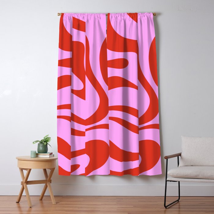 Modern Retro Liquid Swirl Abstract Pattern Square Red and Pink Window Curtain Gallery Image 1