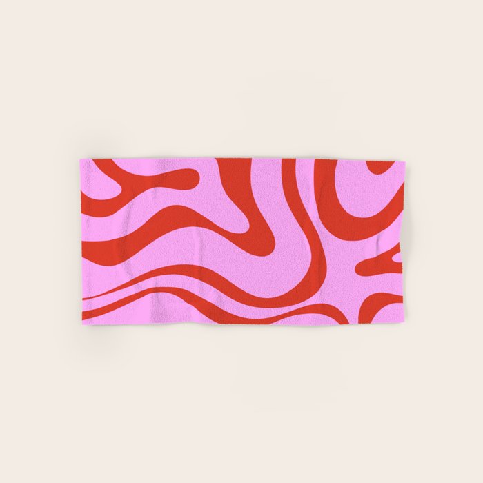 Modern Retro Liquid Swirl Abstract Pattern Square Red and Pink Bath Towel Gallery Image 1