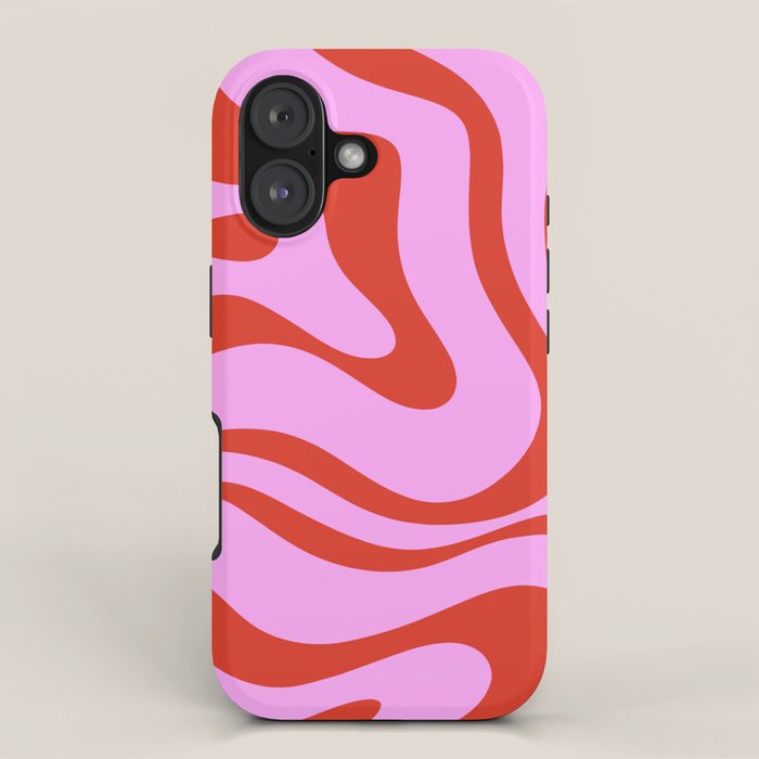 Modern Retro Liquid Swirl Abstract Pattern Square Red and Pink iPhone Case Gallery Image 1