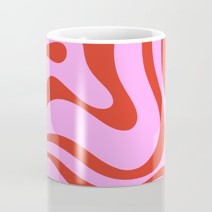 Modern Retro Liquid Swirl Abstract Pattern Square Red and Pink Coffee Mug Gallery Image 4