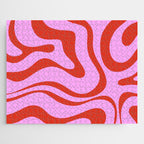 Modern Retro Liquid Swirl Abstract Pattern Square Red and Pink Jigsaw Puzzle Gallery Image 1