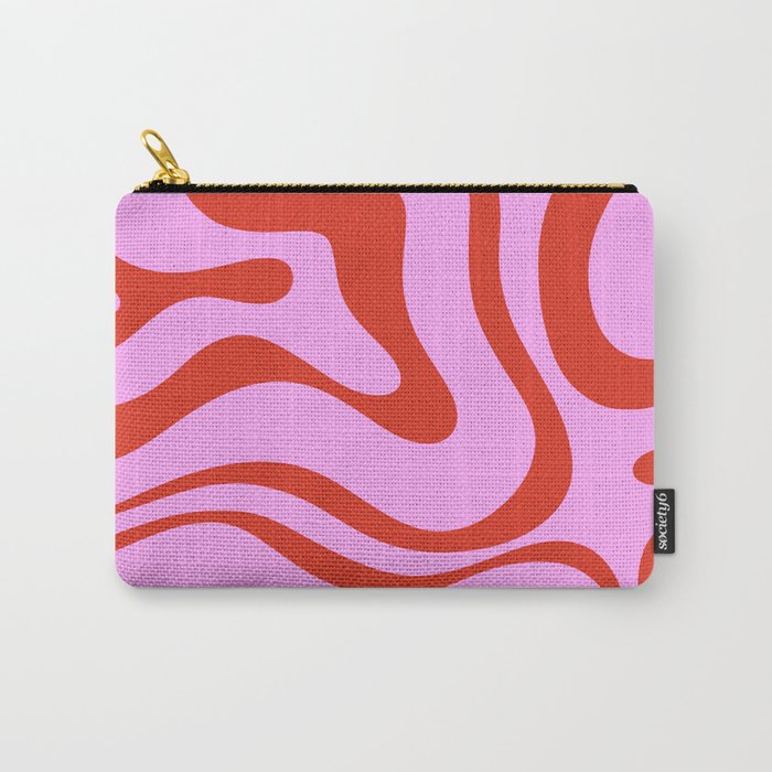 Modern Retro Liquid Swirl Abstract Pattern Square Red and Pink Carry All Pouch Gallery Image 1