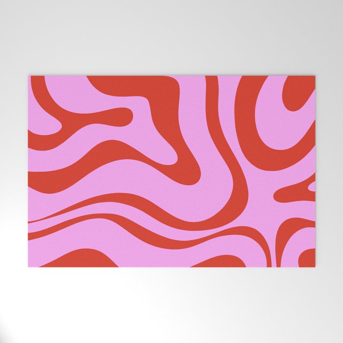 Modern Retro Liquid Swirl Abstract Pattern Square Red and Pink Welcome Mat Gallery Image 1