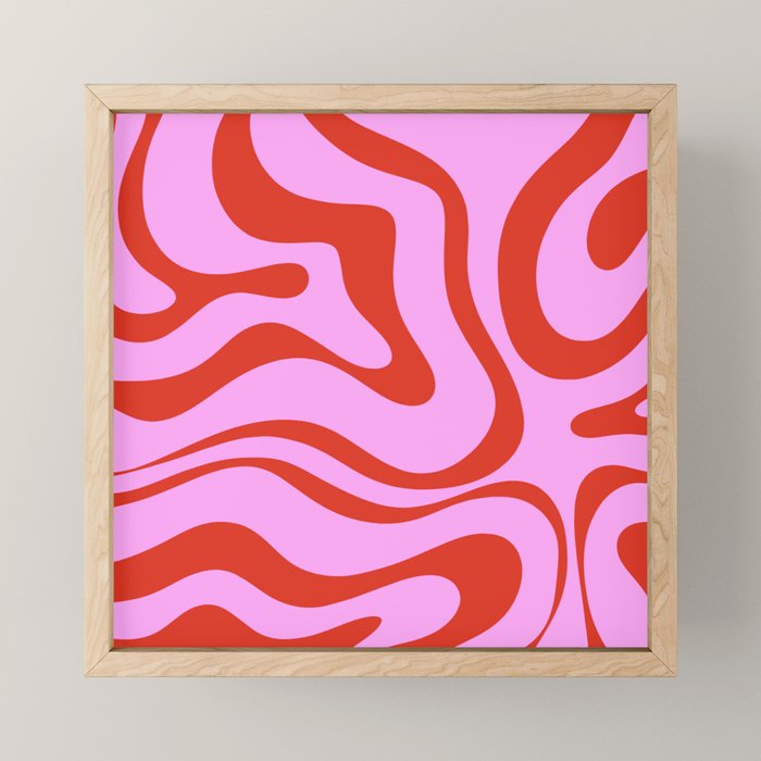 Modern Retro Liquid Swirl Abstract Pattern Square Red and Pink Mini Art Print Gallery Image 1