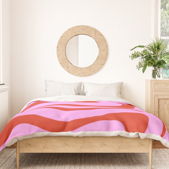 Modern Retro Liquid Swirl Abstract Pattern Square Red and Pink Duvet Cover Gallery Image 3