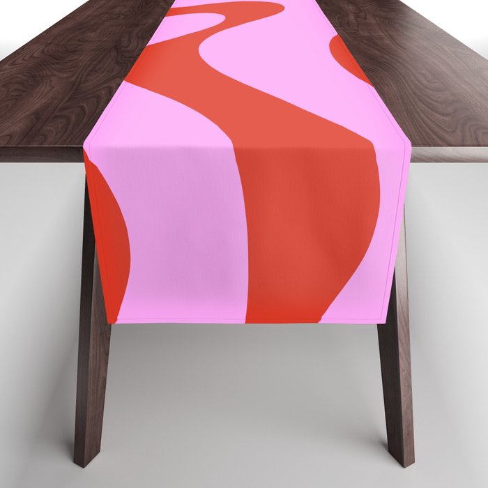 Modern Retro Liquid Swirl Abstract Pattern Square Red and Pink Table Runner Gallery Image 1