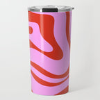 Modern Retro Liquid Swirl Abstract Pattern Square Red and Pink Travel Mug Gallery Image 1