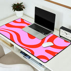 Modern Retro Liquid Swirl Abstract Pattern Square Red and Pink Desk Mat Gallery Image 2