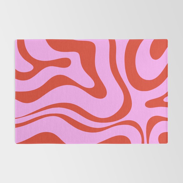 Modern Retro Liquid Swirl Abstract Pattern Square Red and Pink Rug Gallery Image 2