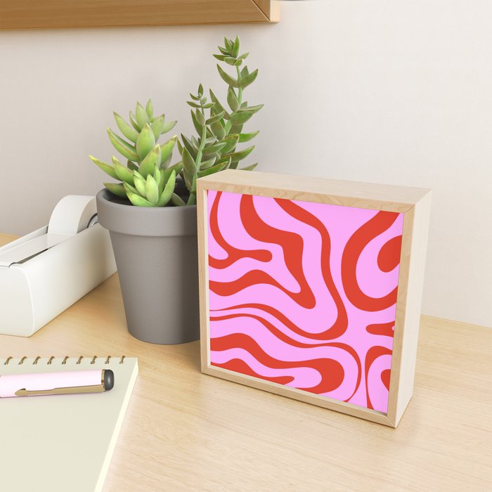 Modern Retro Liquid Swirl Abstract Pattern Square Red and Pink Mini Art Print Gallery Image 2