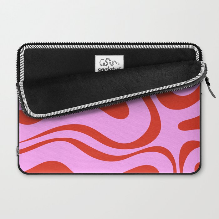 Modern Retro Liquid Swirl Abstract Pattern Square Red and Pink Laptop Sleeve Gallery Image 2