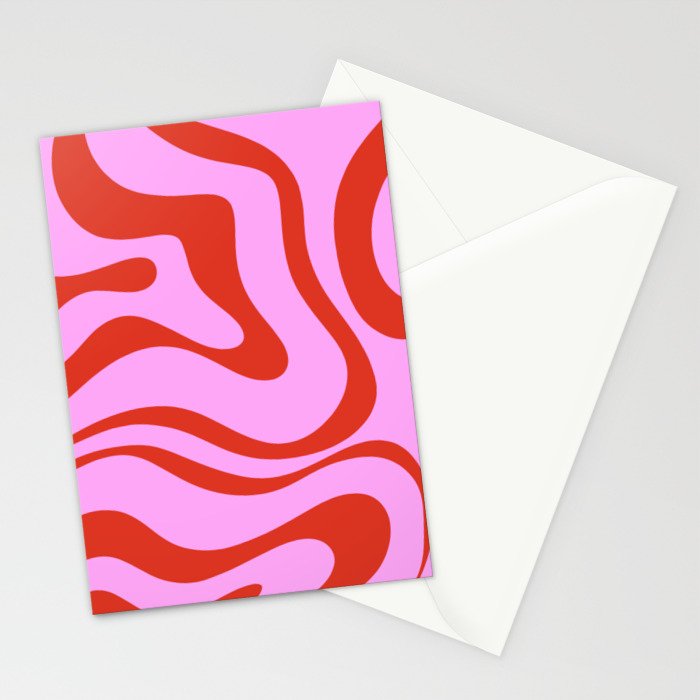 Modern Retro Liquid Swirl Abstract Pattern Square Red and Pink Stationery Card Gallery Image 2