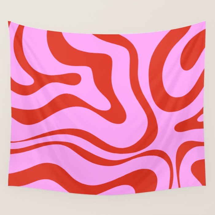 Modern Retro Liquid Swirl Abstract Pattern Square Red and Pink Wall Tapestry Gallery Image 4