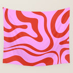 Modern Retro Liquid Swirl Abstract Pattern Square Red and Pink Wall Tapestry Gallery Image 4