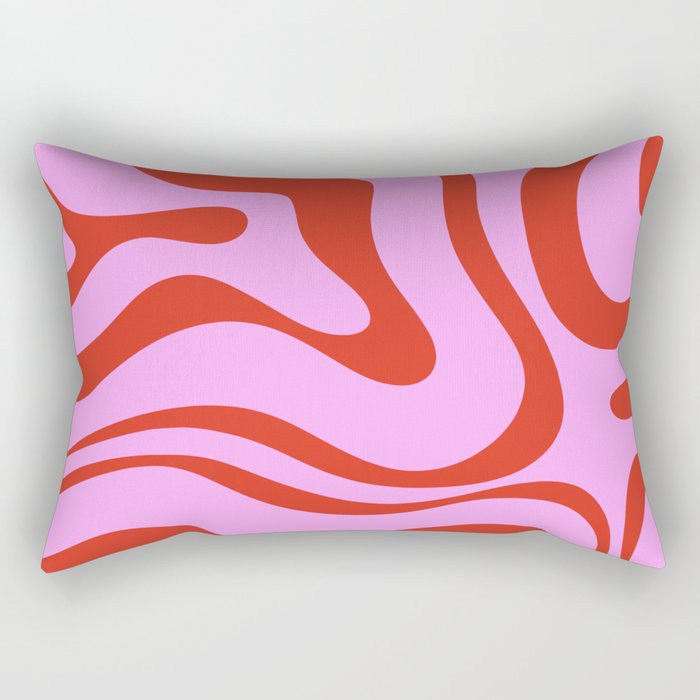 Modern Retro Liquid Swirl Abstract Pattern Square Red and Pink Rectangular Pillow Gallery Image 2
