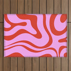 Modern Retro Liquid Swirl Abstract Pattern Square Red and Pink Outdoor Rug Gallery Image 1