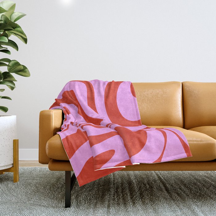 Modern Retro Liquid Swirl Abstract Pattern Square Red and Pink Throw Blanket Gallery Image 1