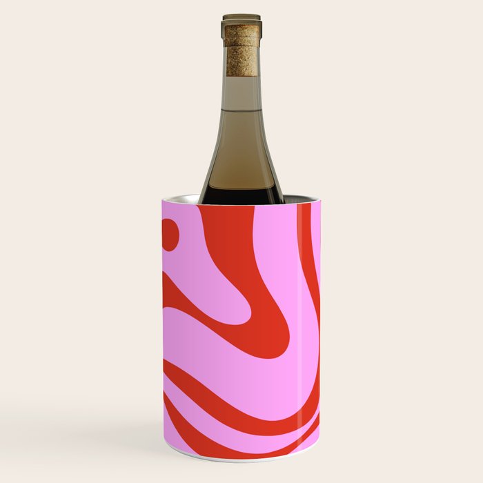 Modern Retro Liquid Swirl Abstract Pattern Square Red and Pink Wine Chiller Gallery Image 1