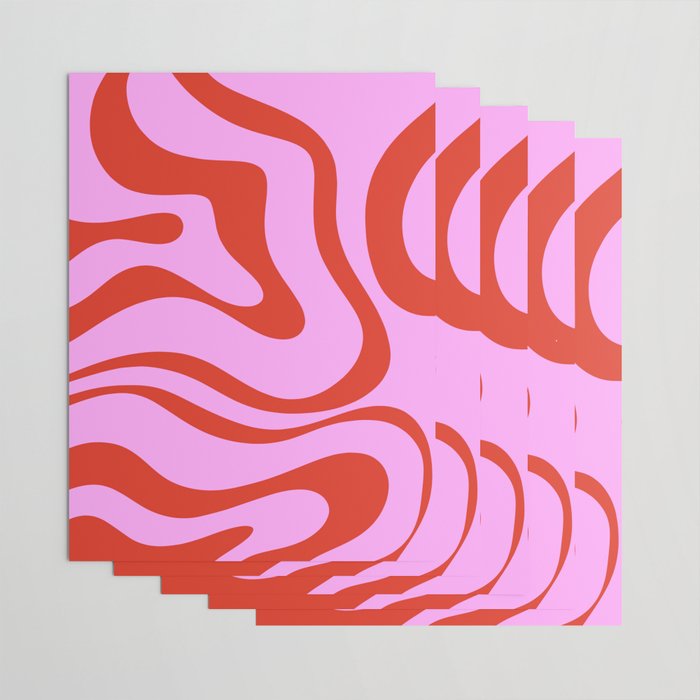 Modern Retro Liquid Swirl Abstract Pattern Square Red and Pink Wrapping Paper Gallery Image 3