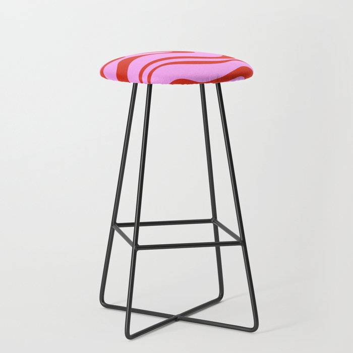Modern Retro Liquid Swirl Abstract Pattern Square Red and Pink Stool Gallery Image 1