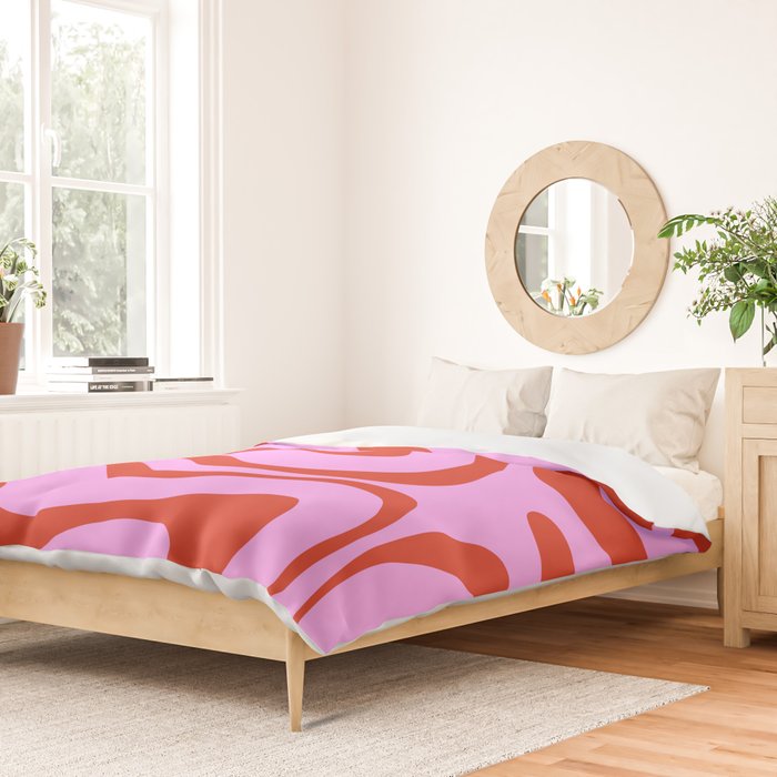 Modern Retro Liquid Swirl Abstract Pattern Square Red and Pink Duvet Cover Gallery Image 2