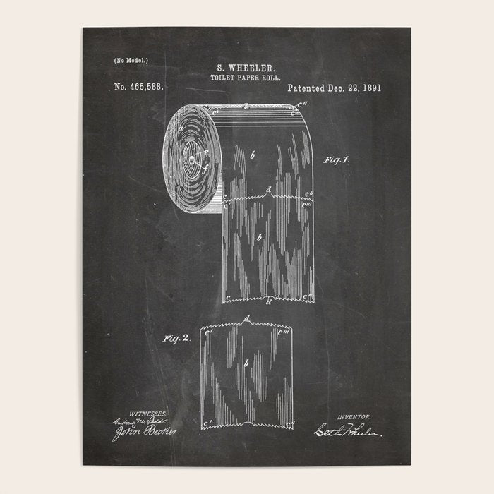 Toilet Paper Patent - Bathroom Art - Black Chalkboard Poster Gallery Image 4