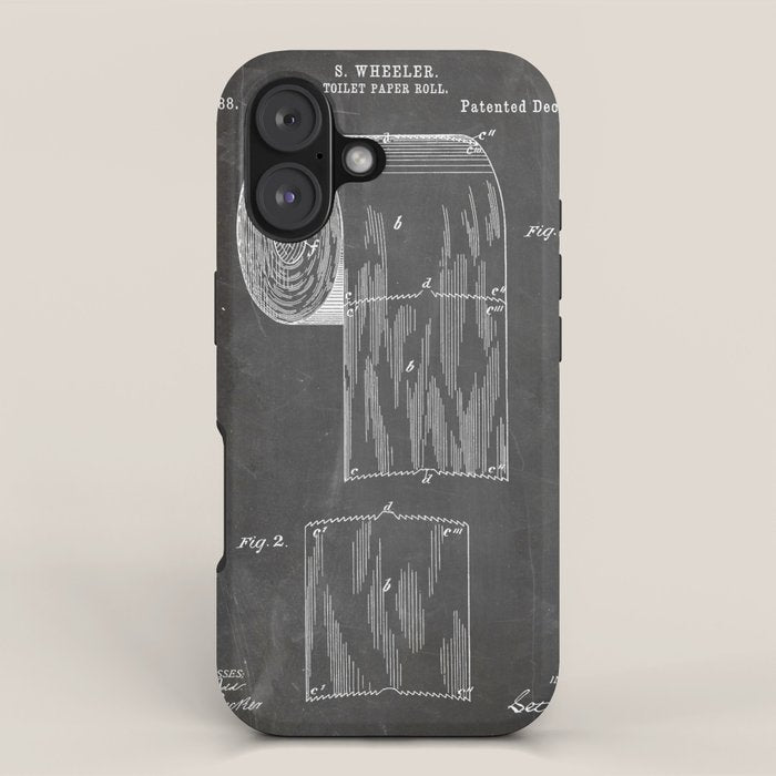 Toilet Paper Patent - Bathroom Art - Black Chalkboard iPhone Case Gallery Image 1