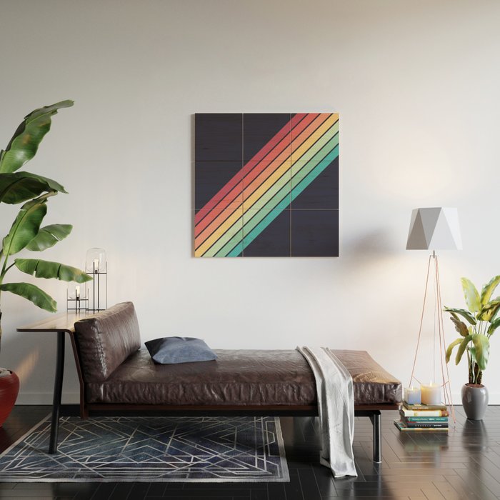 Lembona - Classic 70s Vintage Style Retro Summer Stripes Wood Wall Art Gallery Image 2