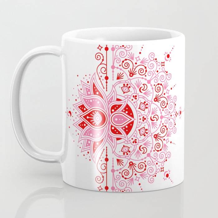 Lotus Blossom Mandala - Red & Pink Palette Coffee Mug Gallery Image 3