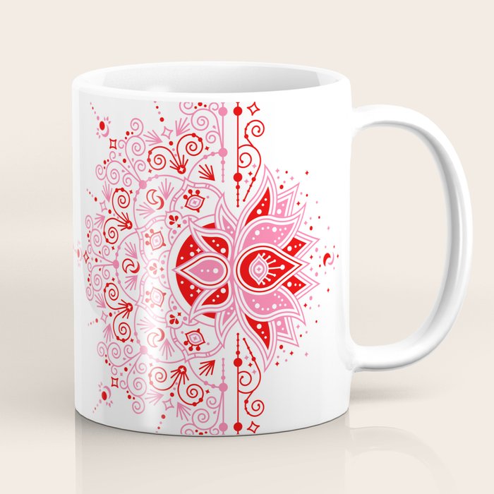 Lotus Blossom Mandala - Red & Pink Palette Coffee Mug Gallery Image 1