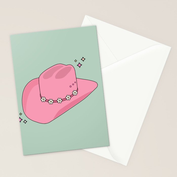Pink And Green Colorful Cowboy Hat Stationery Card Gallery Image 2