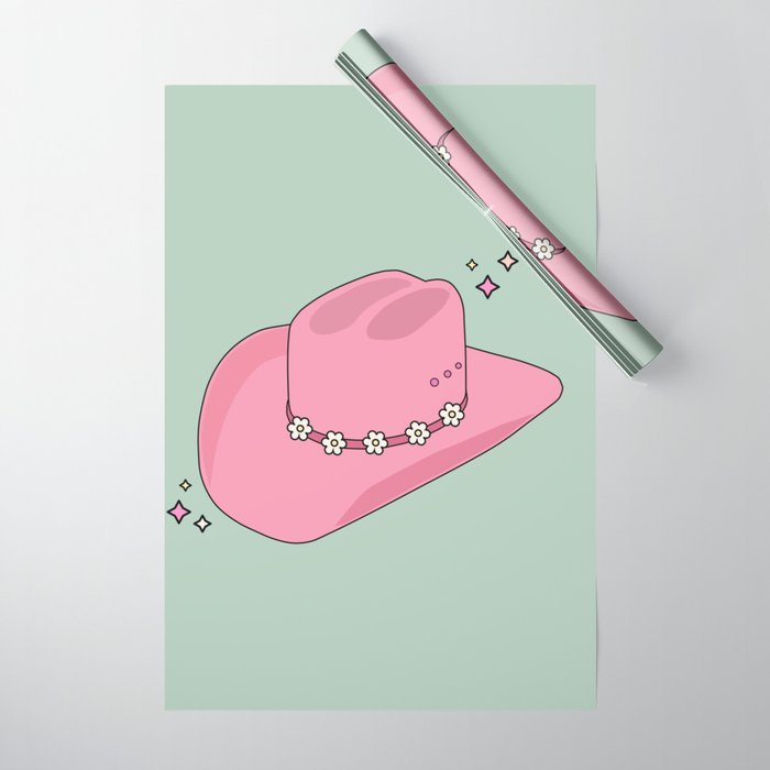 Pink And Green Colorful Cowboy Hat Wrapping Paper Gallery Image 1