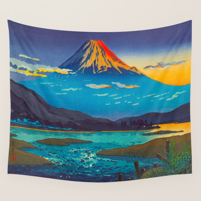 Tsuchiya Koitsu Tokaido Fujikawa Japanese Woodblock Print Sunset Colorful Hues Mountain Landscape Wall Tapestry Gallery Image 4