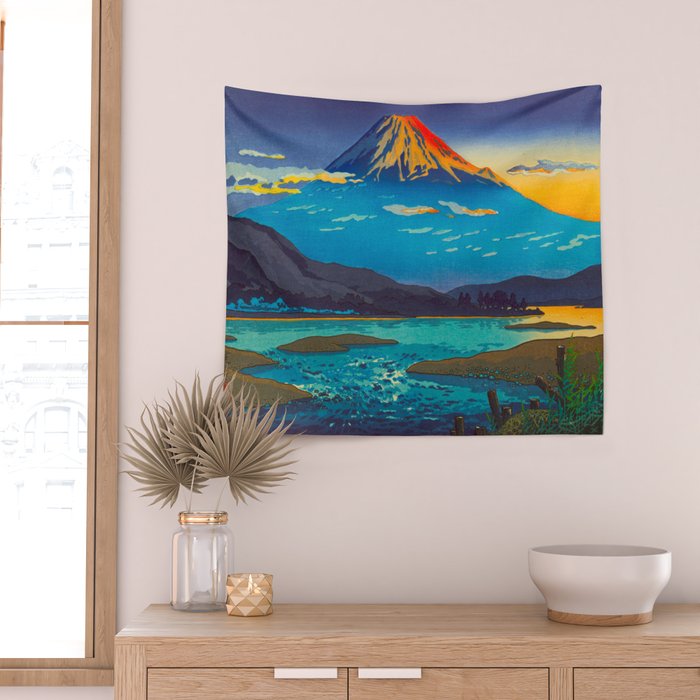 Tsuchiya Koitsu Tokaido Fujikawa Japanese Woodblock Print Sunset Colorful Hues Mountain Landscape Wall Tapestry Gallery Image 2